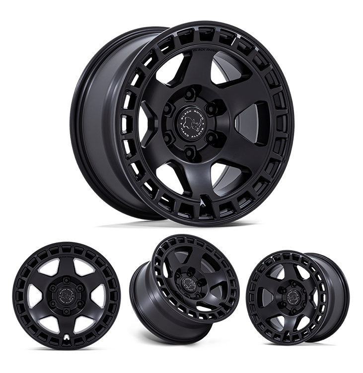 17x8.5" -10 OffSet Black Rhino Wheels for 4Runner (03-24), FJ (03-16), GX460 (10-23) with matte black durable alloy design