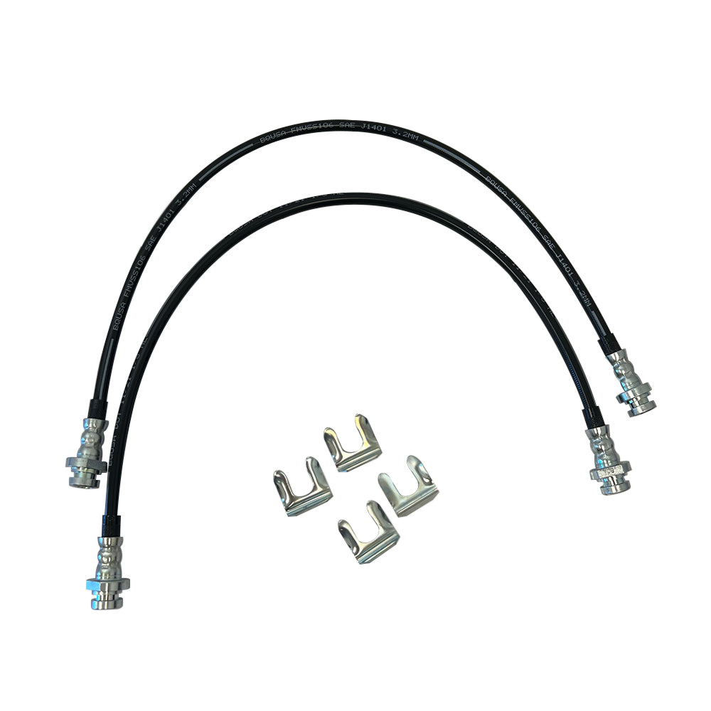 A pair of Mudify Extended Rear Brake Lines for Toyota Tacoma 2005-ON from Mudify with smooth axle movement.