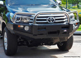 Dobinsons Bull Bar Ss Loop Deluxe For Toyota Hilux Revo 2016 - 2018 black powder coat steel with integrated turn signals and light mounts