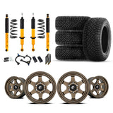 OME 2.5" Lift Kit + 17" Fuel Wheels & Tires Package for Tacoma (05-15) with heavy-duty suspension and all-terrain tires