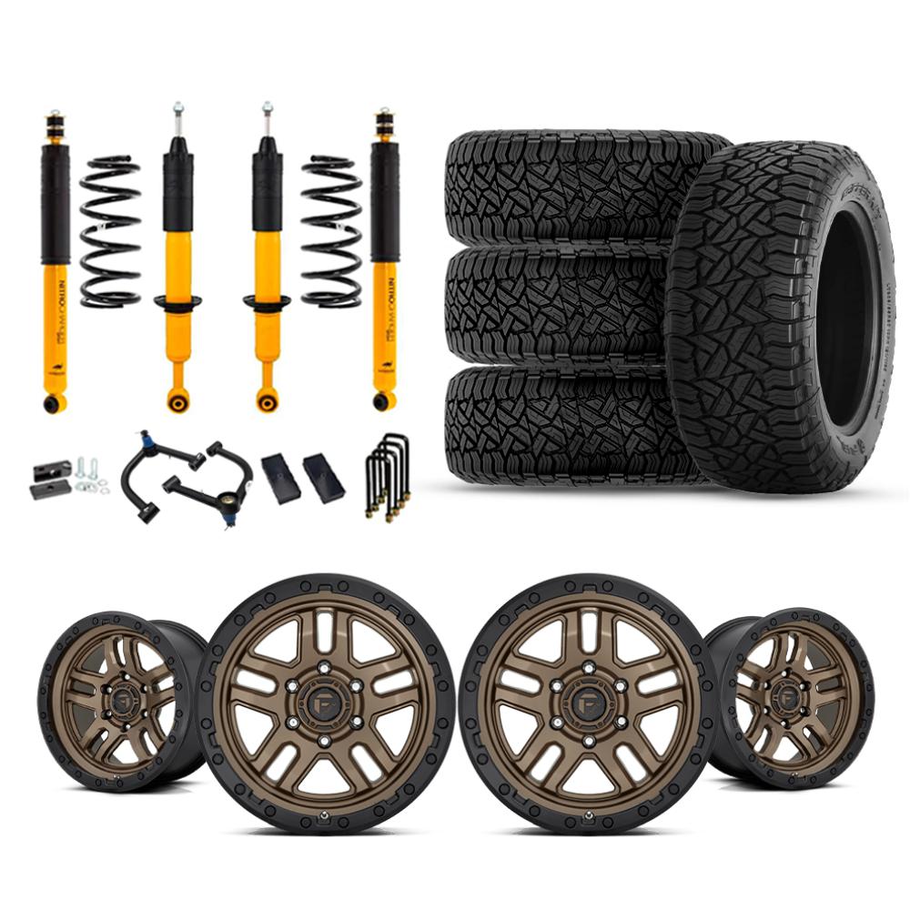 Old Man Emu OME 2.5" Lift Kit + 17" Fuel Wheels & Tires Package for Tacoma (05-15) with suspension and all-terrain tires