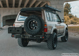 Dobinsons Rear Bumper With Swing Outs For Toyota Landcruiser 70 Series Lwb (Bw80 - 4133) heavy-duty steel bumper with LED lights and tire carrier