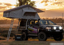 Dobinsons Roof Top Tent (Without Change Room) - CE80-3902 mounted on black off-road ute with aluminium ladder at sunset
