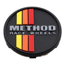 Method Center Cap Classic Stripes Snap-In Black by Mudify, snap-in black wheel center cap with tri-color stripes for lifted trucks