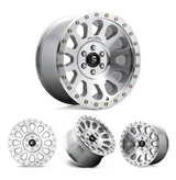 17x9" +01 MM OffSet Fuel Wheels for Tacoma 2nd & 3rd Gen - Fitment Guarantee, heavy-duty silver alloy off-road rim with beadlock-style bolts