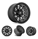 17x9" -12 MM OffSet Fuel Wheels for Tacoma 2nd & 3rd Gen - Fitment Guarantee, heavy-duty black alloy off-road wheel with beadlock-style ring
