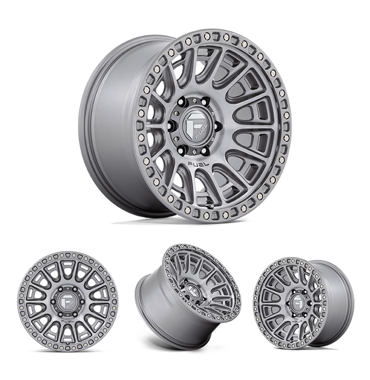 17x9" -12 MM OffSet Fuel Wheels for Tacoma 2nd & 3rd Gen - Fitment Guarantee, heavy-duty silver alloy beadlock-style rim