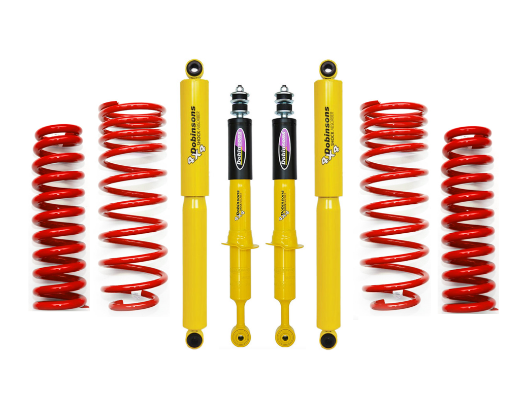 Dobinsons Twin Tube 2-2.5 inch Lift Kit for Land Cruiser 250 (2024-2025) 3.5L Gas / 2.8 Diesel- Yellow/Red suspension components with adjustable shocks and coil springs