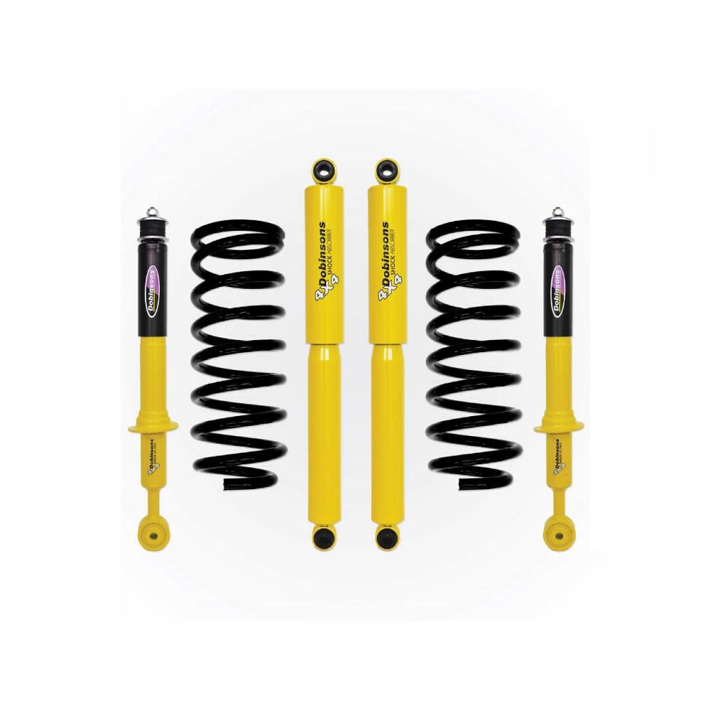 Dobinsons Twin Tube 2-2.5 inch Lift Kit for 4Runner (96-02) with heavy-duty yellow shocks and black coil springs suspension components