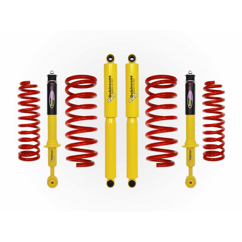 Dobinsons Twin Tube 2-2.5 inch Lift Kit for 4Runner (96-02) with heavy-duty yellow shocks and red coil springs suspension