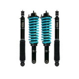 Dobinsons IMS 2-3 inch Lift Kit for FJ Cruiser (10-16) with black shocks and teal coil springs assembled front suspension components