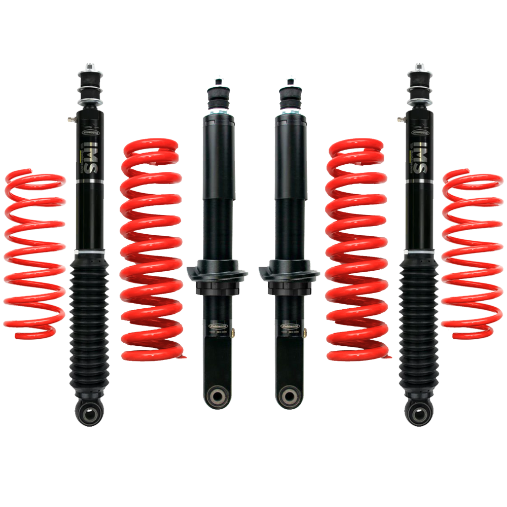 Dobinsons IMS 2-3 inch Lift Kit for FJ Cruiser (10-16) with black shocks and high-performance red coil springs suspension