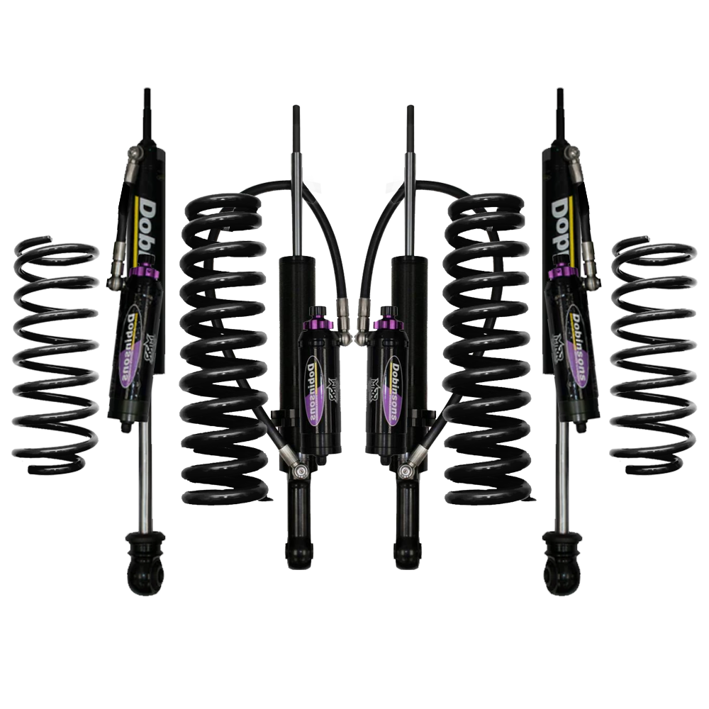 Dobinsons MRR 3-Way Adjustable 2-3 inch Lift Kit for 4Runner (25-ON) Non-Hybrid Models with black coil springs and remote reservoir shocks