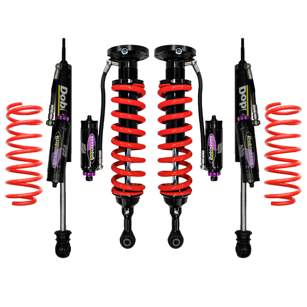 Dobinsons MRR 3-Way Adjustable 2-3 inch Lift Kit for FJ Cruiser (10-16) - Black/Red with assembled front shocks and coil springs