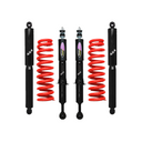 Dobinsons Twin Tube 2-3 inch Lift Kit for FJ Cruiser (10-16) with heavy-duty black shocks and red coil springs suspension