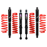 Dobinsons Twin Tube 2-3 inch Lift Kit for FJ Cruiser (10-16) with heavy-duty black shocks and red coil springs