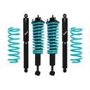 Dobinsons Twin Tube 1.75-3.5 inch Lift Kit for FJ Cruiser (06-09) - Black/Teal with assembled front shocks and coil springs suspension system
