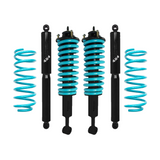 Dobinsons Twin Tube 1.75-3.5 inch Lift Kit for FJ Cruiser (06-09) - Black/Teal with assembled front shocks and coil springs suspension system