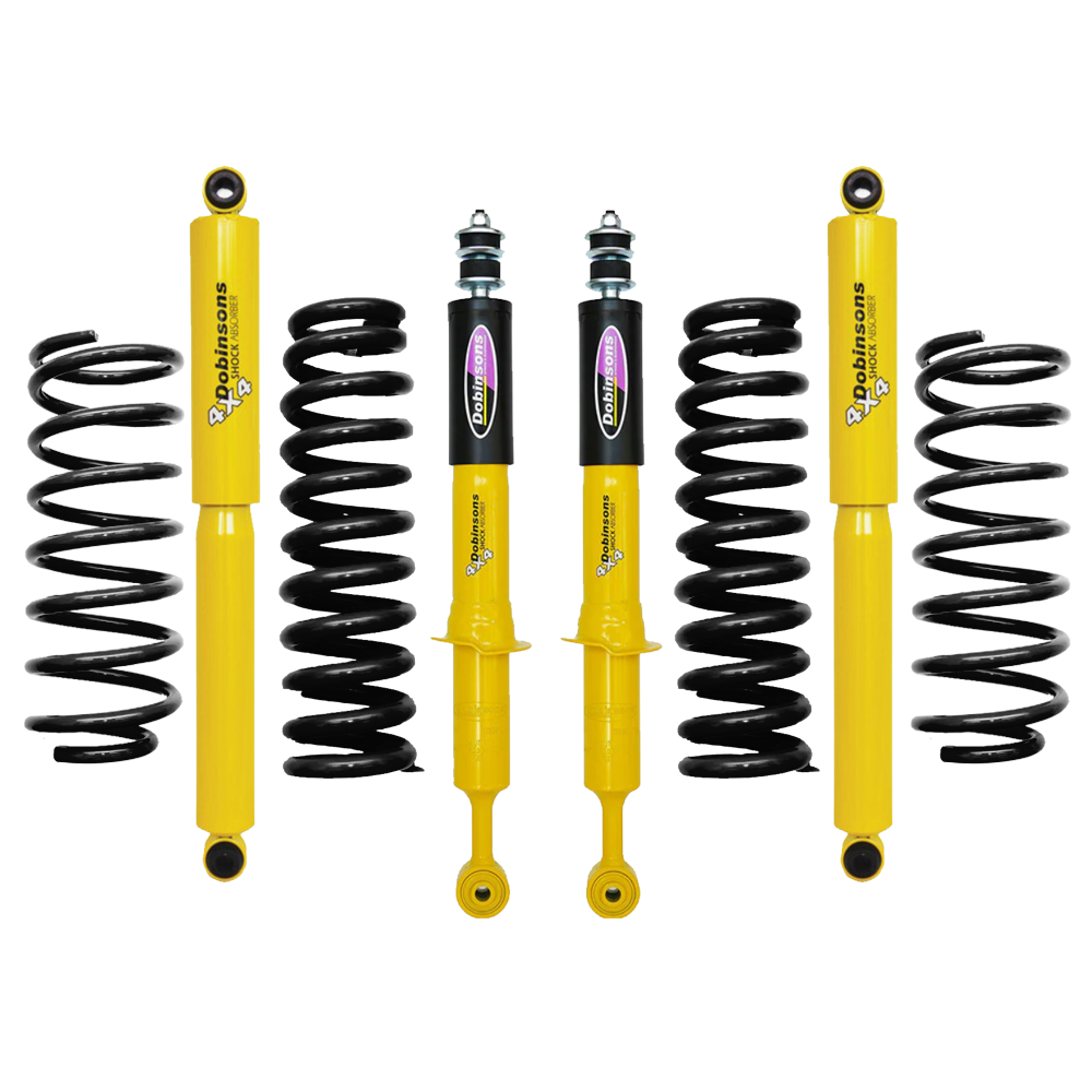 Dobinsons Twin Tube 1.75-3.5 inch Lift Kit for FJ Cruiser (06-09) with yellow shocks and heavy-duty coil springs suspension components