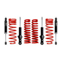 Off-road suspension kit with four red coil springs and four black shock absorbers