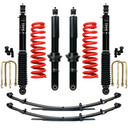 Dobinsons IMS 2.5 inch Lift Kit for F-150 4WD Crew Cab Short Bed 2021 with red coil springs and black heavy-duty shocks and leaf springs