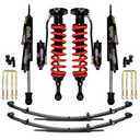 Dobinsons MRR 3-Way Adjustable 2.5-3 inch Lift Kit for F-150 4WD Crew Cab Short Bed 2021 with black shocks, red coil springs, and heavy-duty leaf springs