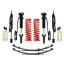 Dobinsons MRR 3-Way Adjustable 2.5-3 inch Lift Kit for F-150 4WD Crew Cab Short Bed 2021 with red coils, black shocks, leaf springs.