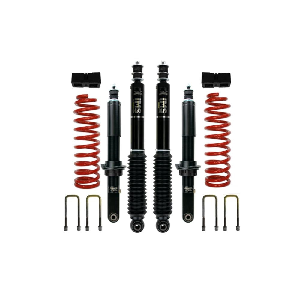 Dobinsons IMS 2 inch Lift Kit for Frontier D40 (05-21) - Black/Red with heavy-duty shocks, red coil springs, and mounting hardware