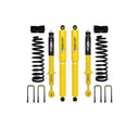 Dobinsons Twin Tube 2 inch Lift Kit for Frontier D40 (05-21) with yellow heavy-duty shocks, coil springs, and mounting hardware