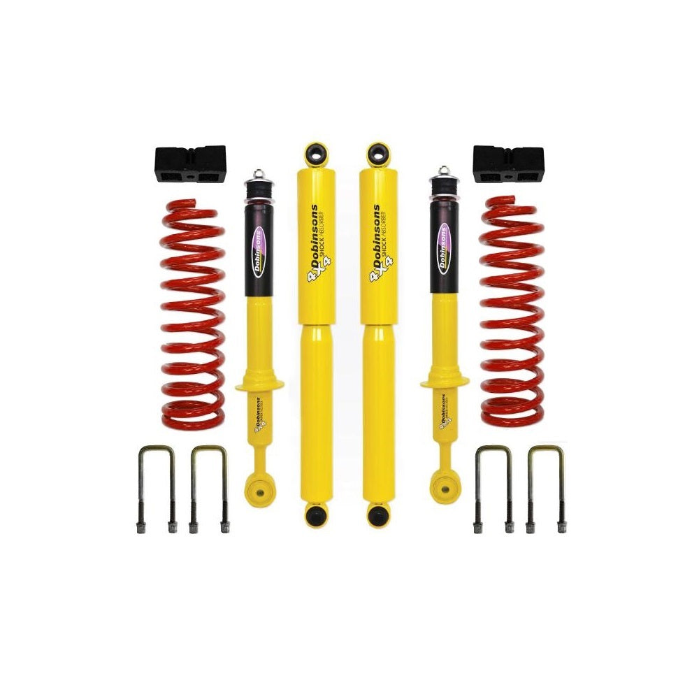 Dobinsons Twin Tube 2 inch Lift Kit for Frontier D40 (05-21) - Yellow/Red heavy-duty shocks, coil springs, U-bolts