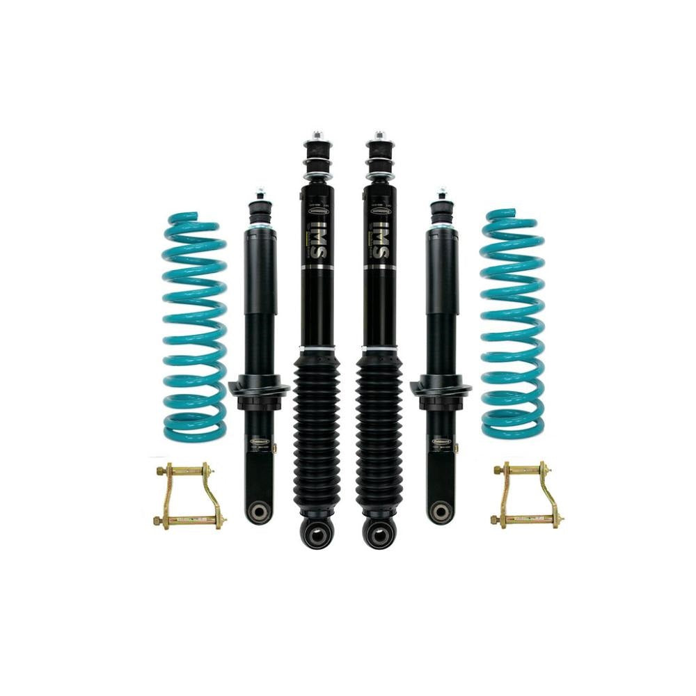 Dobinsons IMS 2-3 inch Lift Kit for Frontier D41 (22-ON) with heavy-duty coil springs, shocks, and hardware in black and teal