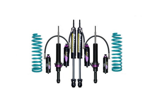 Dobinsons MRR 3-Way Adjustable 2 inch Lift Kit for Frontier D40 (05-21) with shocks and coil springs in black and teal colors