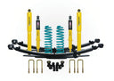 Dobinsons Twin Tube 2 inch Lift Kit for Frontier D40 (05-21) with yellow shocks, teal coil springs, leaf springs, and mounting hardware