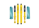 Dobinsons Twin Tube 2 inch Lift Kit for Frontier D40 (05-21) with heavy-duty yellow shocks and teal coil springs