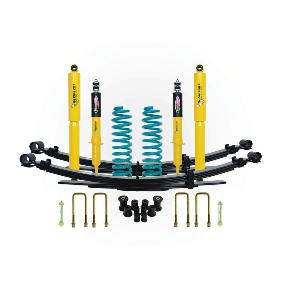 Dobinsons Twin Tube 1.75 inch Lift Kit for 2024-2025 Mitsubishi L200 MV with yellow shocks, teal springs, and leaf springs