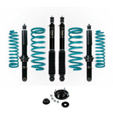 Dobinsons IMS 1-2.5 inch Lift Kit for Landcruiser 200 Series (08-21) with black shocks, teal coil springs, and mounting hardware