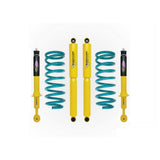 Dobinsons Twin Tube 1-2.5 inch Lift Kit for Landcruiser 200 Series (08-21) with yellow twin-tube shocks and teal coil springs