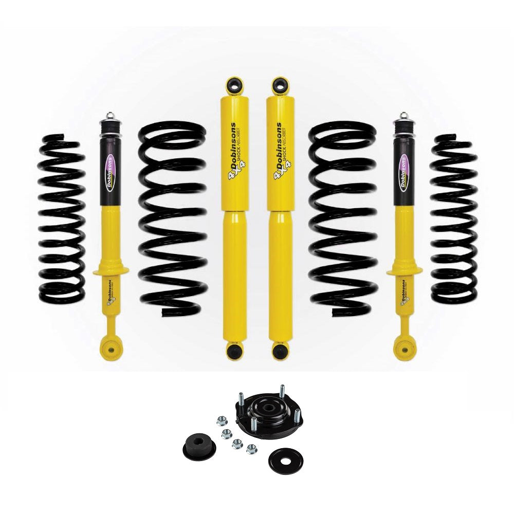 Dobinsons Twin Tube 1.5-2.5 inch Lift Kit for Landcruiser 200 Series (08-21) with yellow front shocks and black coil springs