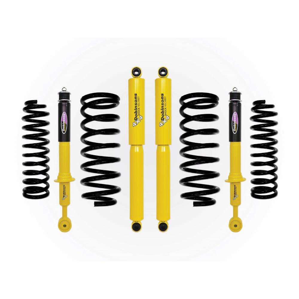 Dobinsons Twin Tube 1.5-2.5 inch Lift Kit for Landcruiser 200 Series (08-21) with yellow shocks and black coil springs
