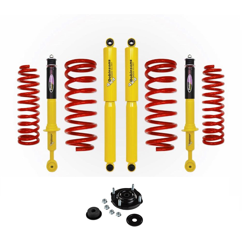 Dobinsons Twin Tube 1.5-2.5 inch Lift Kit for Landcruiser 200 Series (08-21) with yellow shocks and red coil springs