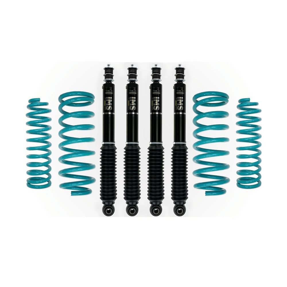 Dobinsons IMS 0-4 inch Lift Kit for Landcruiser 80 Series (90-97) heavy-duty black shocks with teal coil springs suspension set