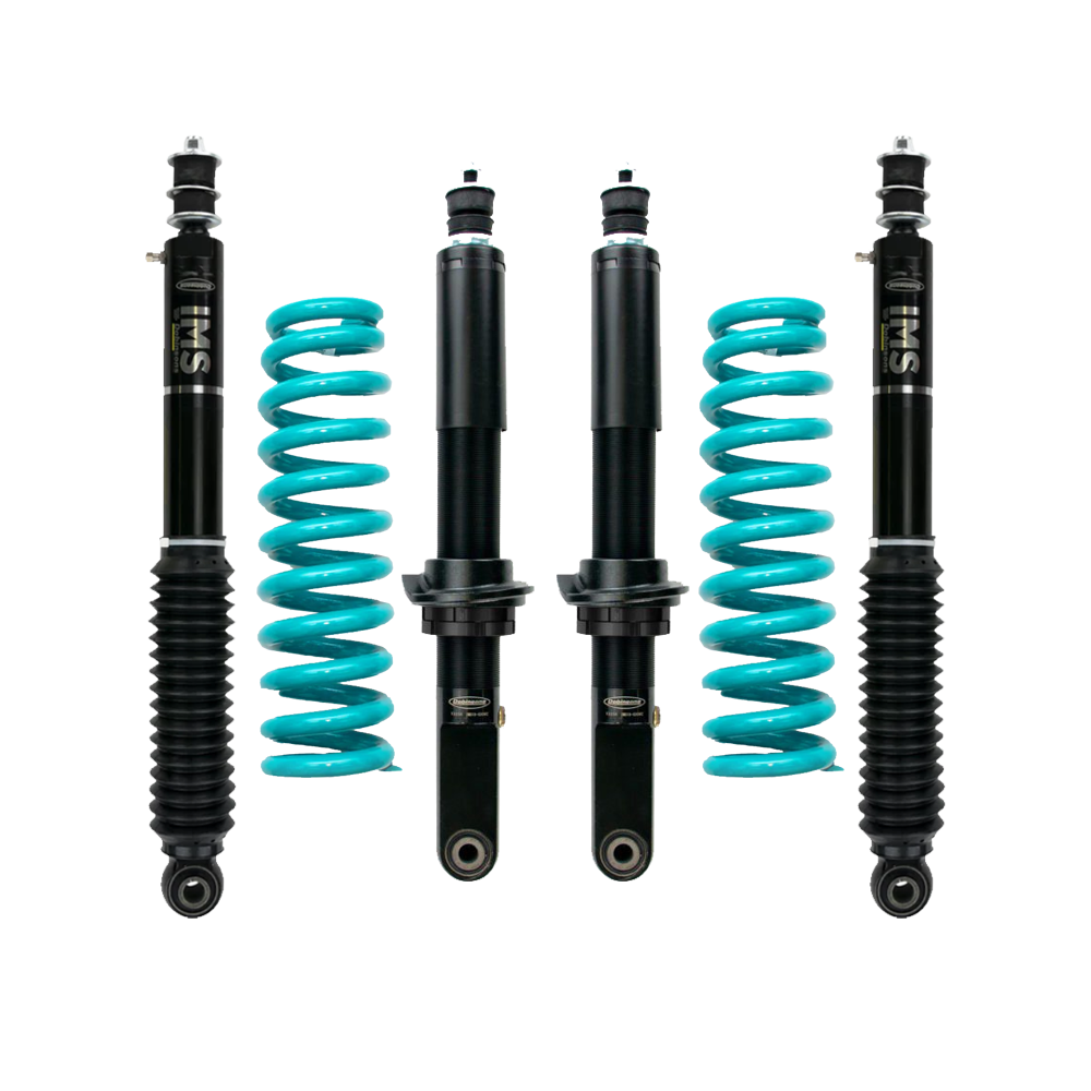 Dobinsons IMS 2-3.5 inch Lift Kit for Tacoma (05-23) featuring black shocks and teal coil springs suspension components