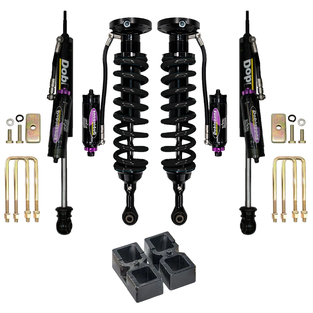 Dobinsons MRR 3-Way Adjustable 2-3.5 inch Lift Kit for Tacoma (05-23) - Black/Black with assembled front shocks and coil springs for suspension upgrade