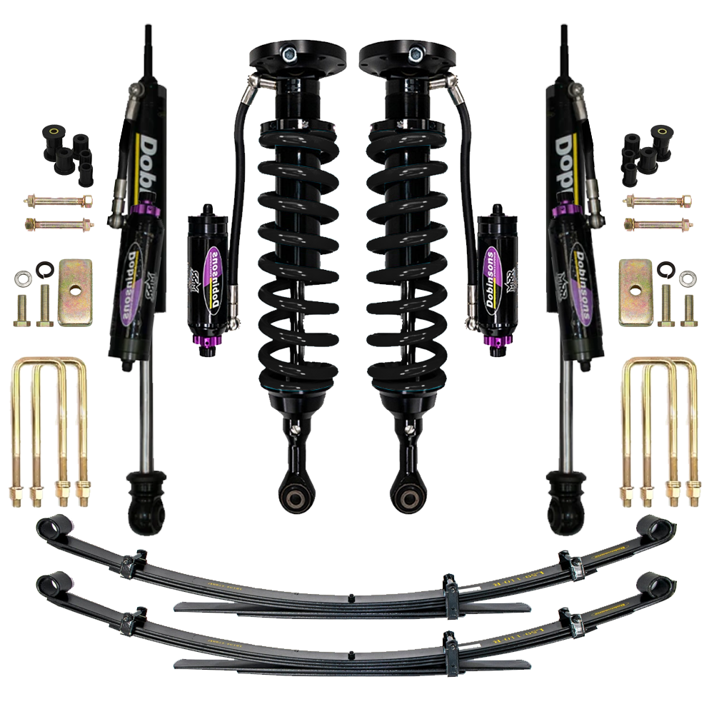 Dobinsons MRR 3-Way Adjustable 2-3.5 inch Lift Kit for Tacoma (05-23) - Black/Black with assembled shocks, coil springs, and leaf springs