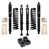 Dobinsons Twin Tube 2-3.5 inch Lift Kit for Tacoma (05-23) with black shocks, coil springs, blocks, and mounting hardware