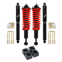 Dobinsons Twin Tube 2-3.5 inch Lift Kit for Tacoma (05-23) - Black/Red with heavy-duty coil springs, shocks, U-bolts, and block spacers