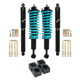 Dobinsons Twin Tube 2-3.5 inch Lift Kit for Tacoma (05-23) - Black/Teal with assembled front shocks, coil springs, and hardware