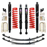 Dobinsons Twin Tube 2-3.5 inch Lift Kit for Tacoma (05-23) with heavy-duty shocks, red coil springs, leaf springs, and hardware