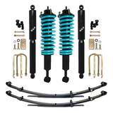 Dobinsons Twin Tube 2-3.5 inch Lift Kit for Tacoma (05-23) - Black/Teal with assembled heavy-duty coil springs, shocks, and leaf springs