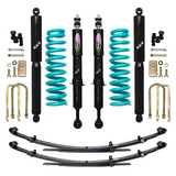 Dobinsons Twin Tube 2-3.5 inch Lift Kit for Tacoma (05-23) black shocks, teal coil springs, leaf springs, and hardware suspension system